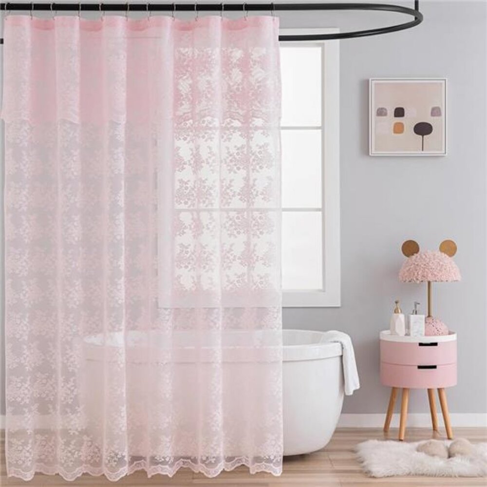 Pink Shower Curtain - Shabby Chic Lace Girly Cute Valentines Shower Curtain